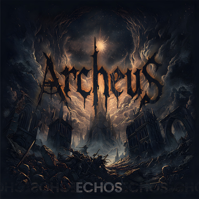 ECHOS cover artwork showing ruined gothic structures beneath a bright star in a dark, swirling sky.